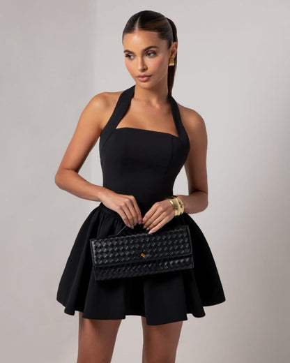 Black Halter contour a-line mini dress