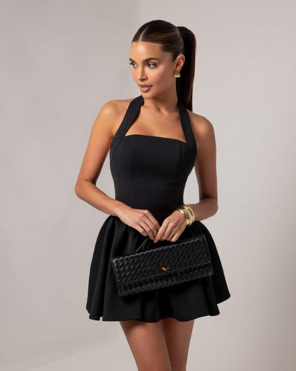 Black Halter contour a-line mini dress