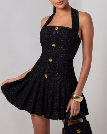 Black tweed flare mini dress