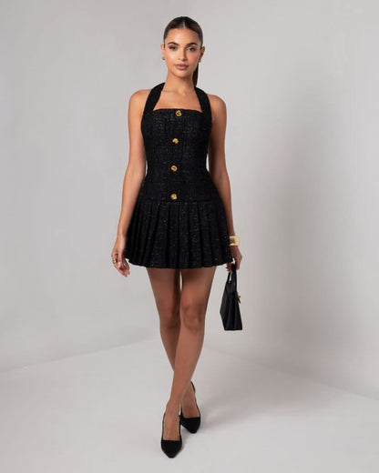 Black tweed flare mini dress