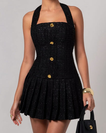 Black tweed flare mini dress