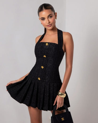 Black tweed flare mini dress