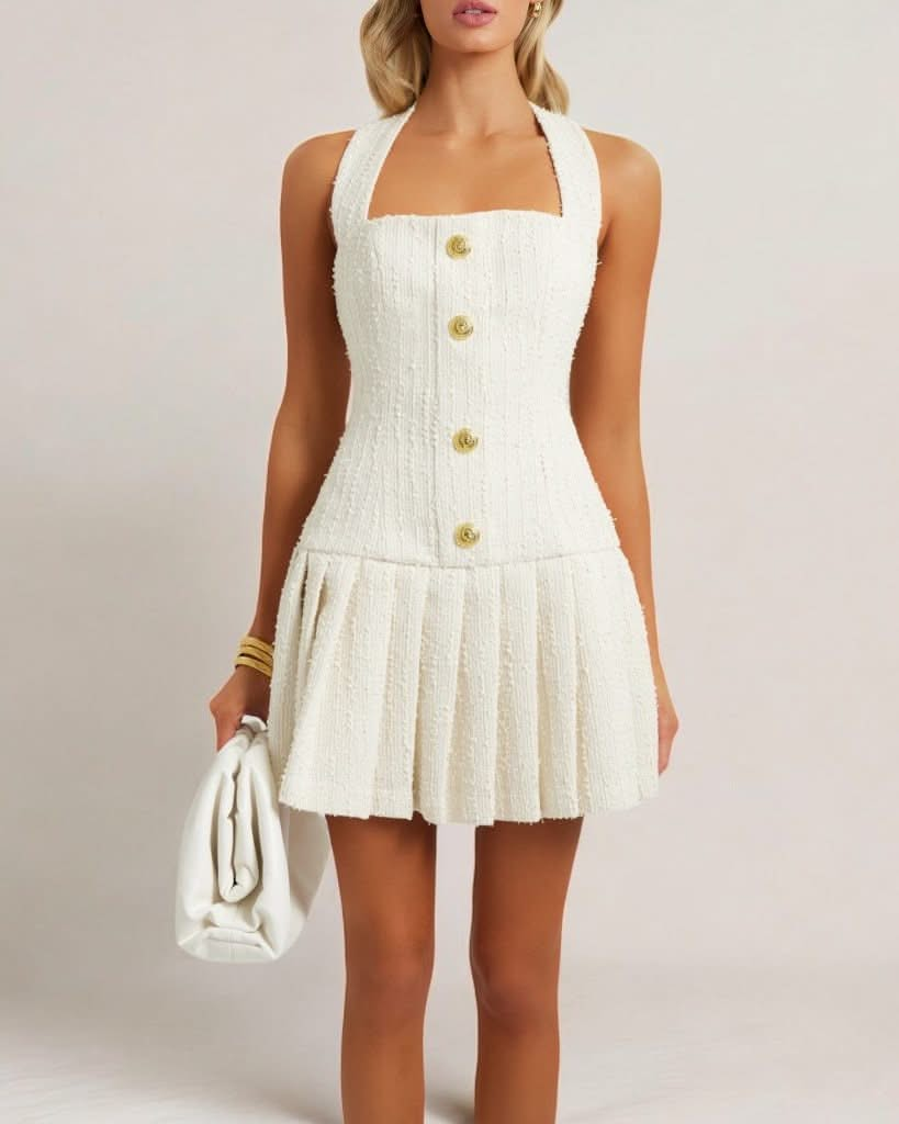 Cream tweed flare mini dress